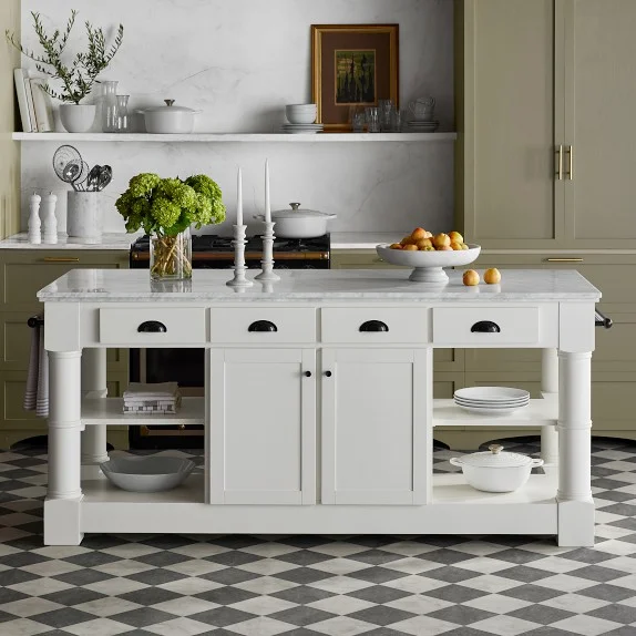 Barrelson Kitchen Island with Marble Top, Polished Nickel (84″)